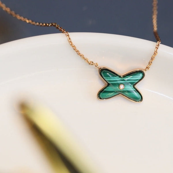 <CHIBA>JEUX MALACHITE 1 DIAMOND PINK GOLD NECKLACE