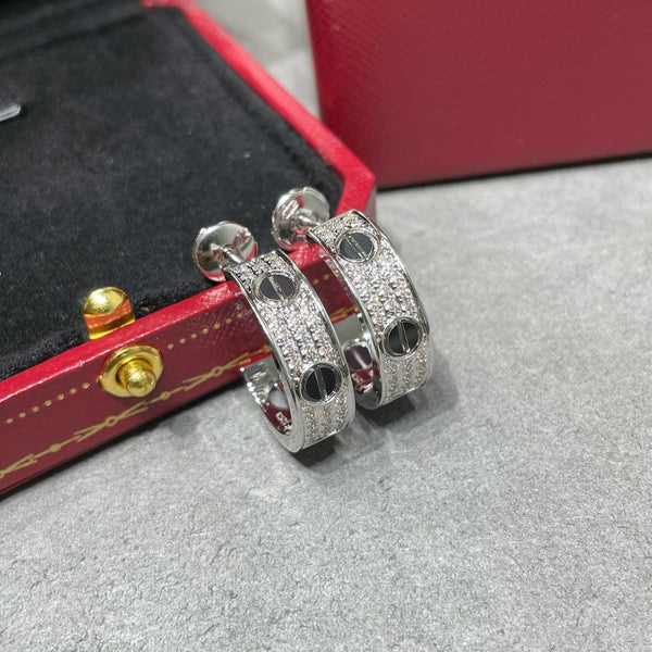 <CHIBA>LOVE CERAMIC DIAMOND PAVED SILVER EARRINGS