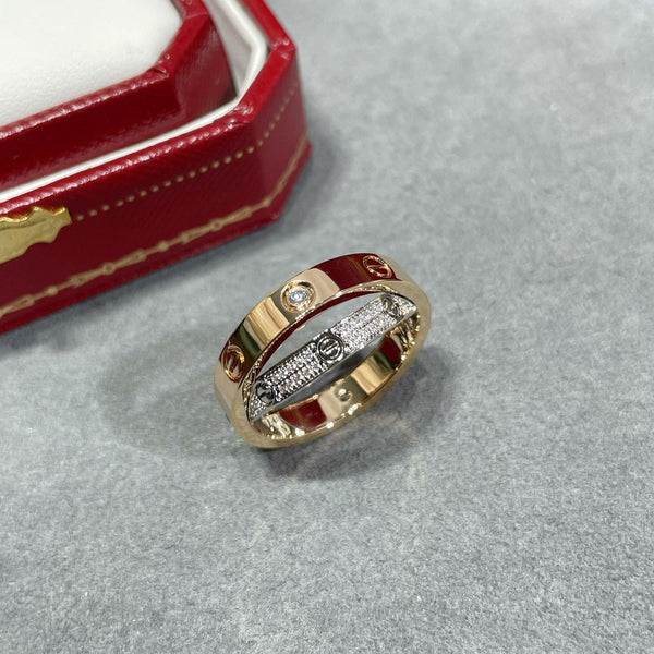 <CHIBA>LOVE PINK GOLD SILVER DIAMOND DOUBLE RING