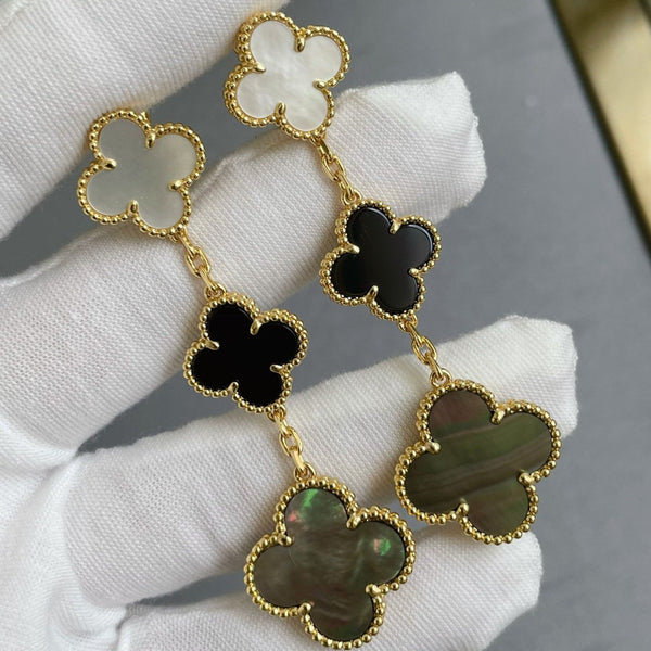 <CHIBA>CLOVER 3 MOTIF MOP ONYX DARK MOP PINK GOLD EARRINGS