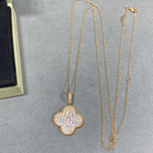 <CHIBA>CLOVER 25MM LARGE PEDANT DIAMOND PAVED LONG NECKLACE
