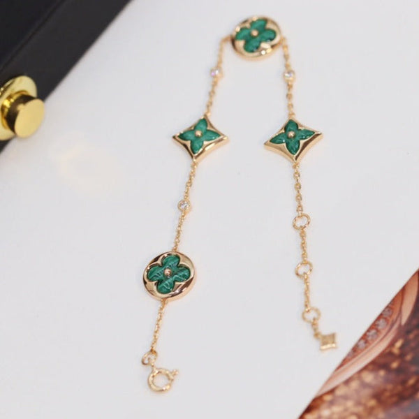 <CHIBA>STAR AND SUN 4 MOTIF PINK GOLD MALACHITE BRACELET