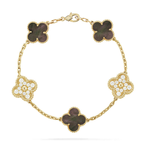 <CHIBA>CLOVER 5 MOTIF GRAY MOP DIAMOND BRACELET