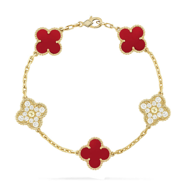 <CHIBA>CLOVER 5 MOTIFS CARNELIAN DIAMOND BRACELET