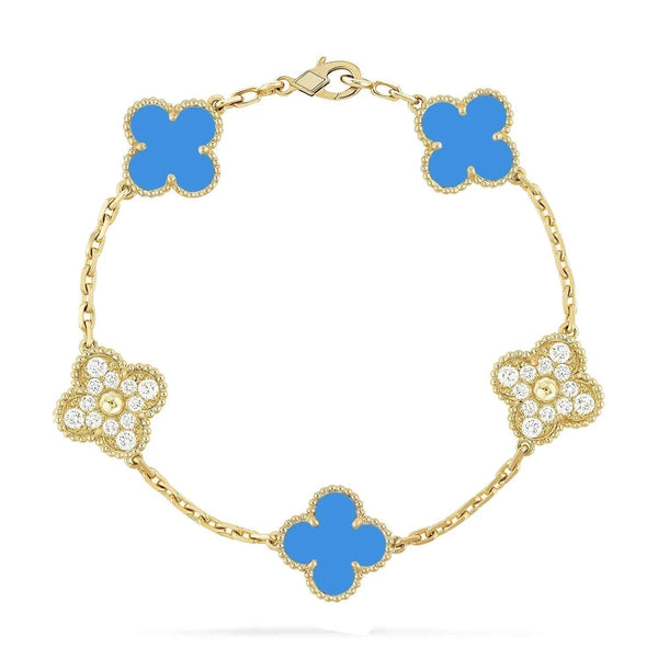 <CHIBA>CLOVER 5 MOTIF BLUE CHALCEDONY DIAMOND BRACELET