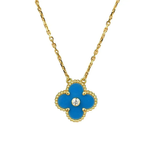 <CHIBA>CLOVER 15MM DIAMOND AND BLUE AGATE NECKLACE