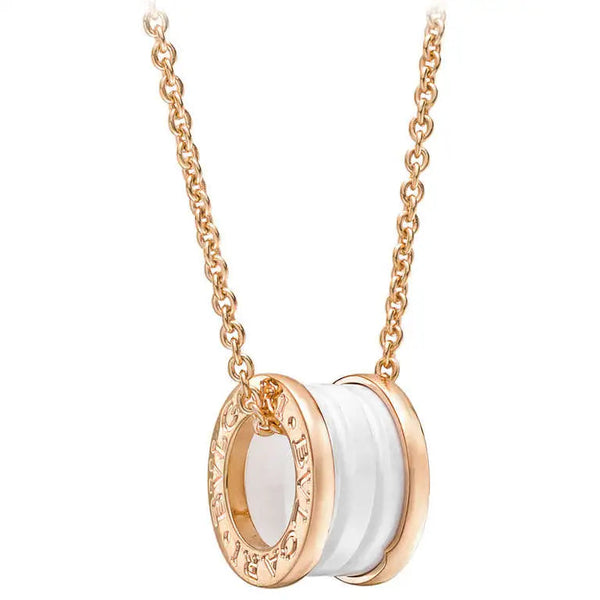 <CHIBA>ZERO 1 WHITE CERAMIC PINK GOLD DIAMOND NECKLACE
