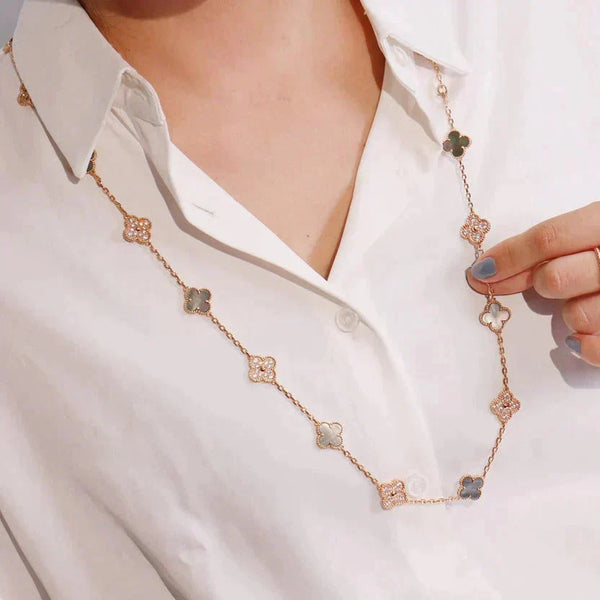 <CHIBA>CLOVER 20 MOTIFS DARK MOP DIAMOND  NECKLACE