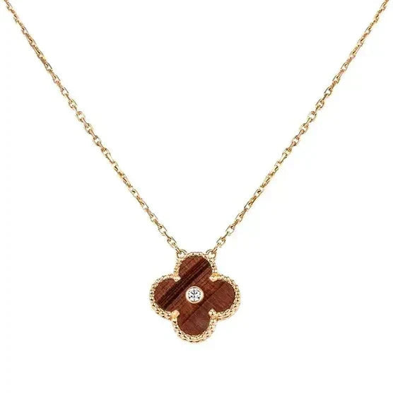 <CHIBA>CLOVER 15MM DIAMOND AND YELLOW TIGER'S EYE AGATE necklace