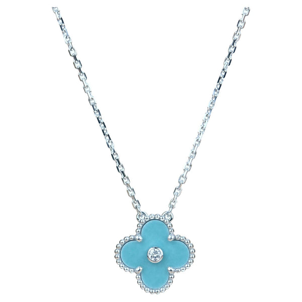 <CHIBA>CLOVER 15MM DIAMOND SVRES PORCELAIN  NECKLACE SILVER