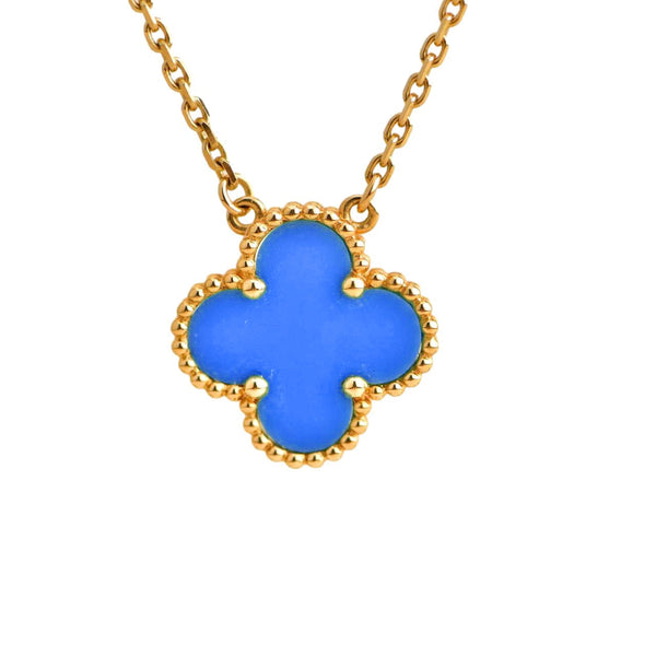 <CHIBA>CLOVER 15MM BLUE AGATE NECKLACE