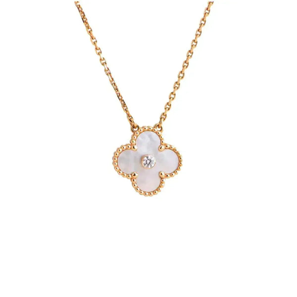 <CHIBA>CLOVER 15MM DIAMOND WHITE FRITILLARIA NECKLACE