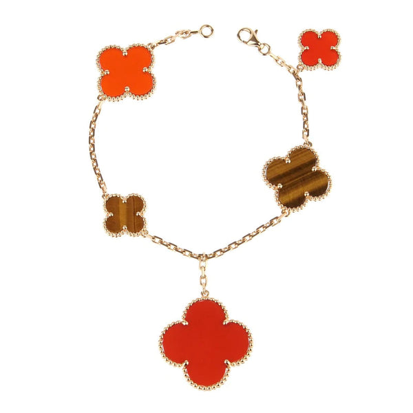 <CHIBA>CLOVER BRACELET 5 MOTIFS CARNELIAN TIGER EYE