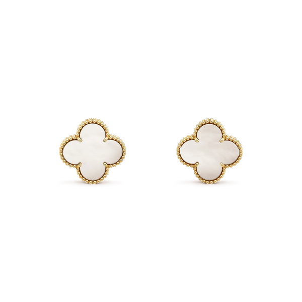 <CHIBA>CLOVER MEDIUM 1 MOTIFS  WHITE MOP STUD EARRINGS