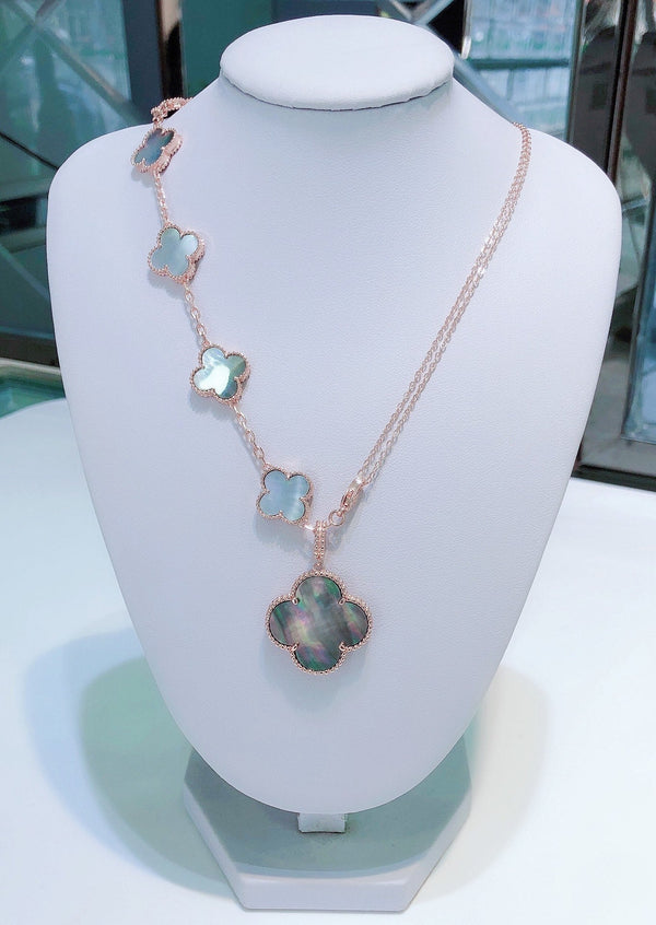 <CHIBA>COMBINED BRACELET 5 MOTIFS AND NECKLACE DARK MOP ROSE GOLD