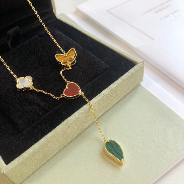 <CHIBA>LUCKY SPRING 4 MOTIFS ROSE GOLD NECKLACE