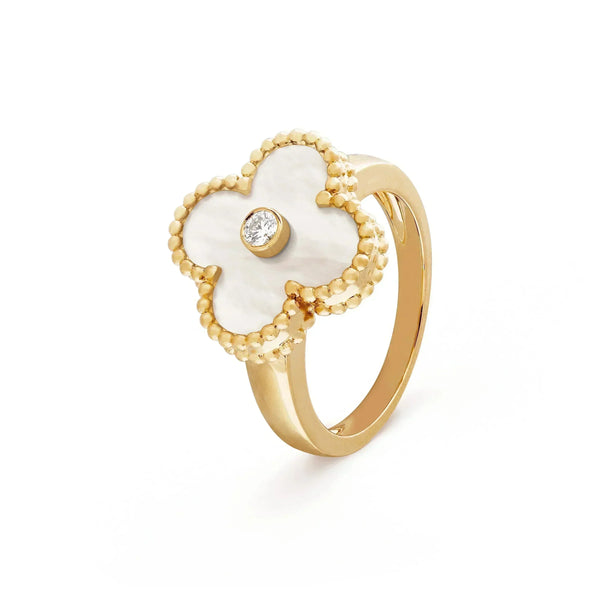 <CHIBA>CLOVER PINK MOP RING GOLD DIAMOND